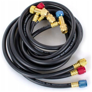 Węże serwisowe do klimatyzacji 180cm z zaworem odcinającym SAE 1/4" zestaw 3 szt. - BLACK DIAMOND 23336-SS