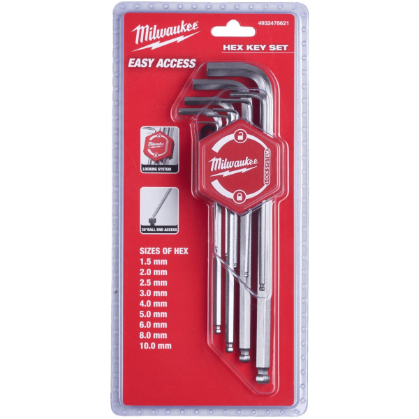 Klucze imbusowe zestaw HEX 9 szt. - MILWAUKEE 4932478621