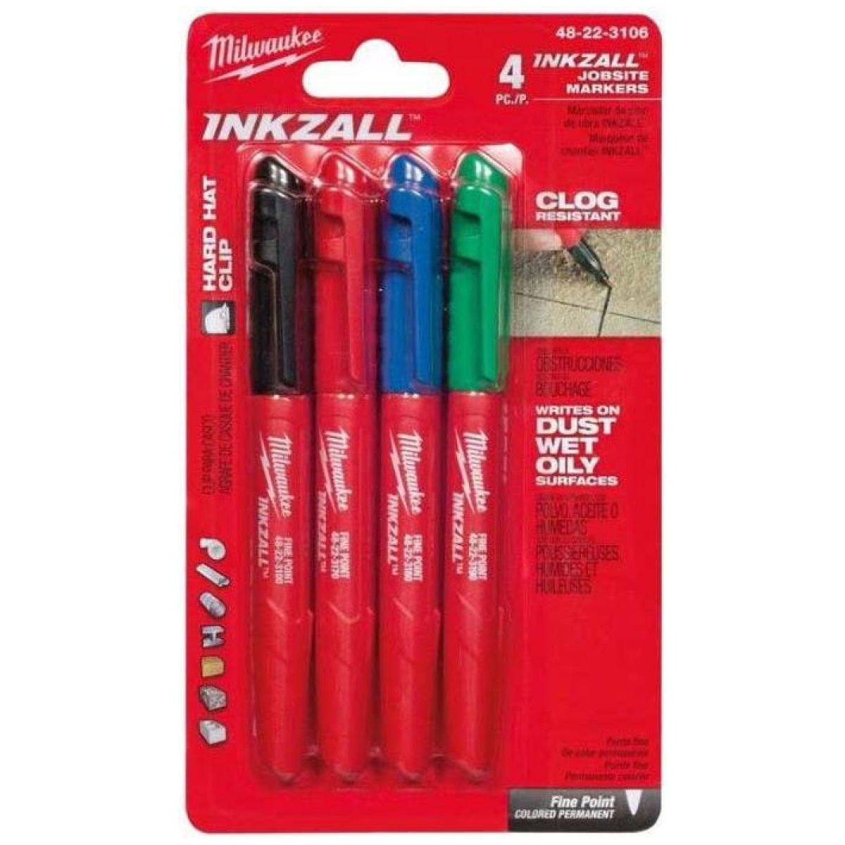 Pisaki zestaw markerów INKZALL (czarny, czerwony, niebieski, zielony) - MILWAUKEE 48223106