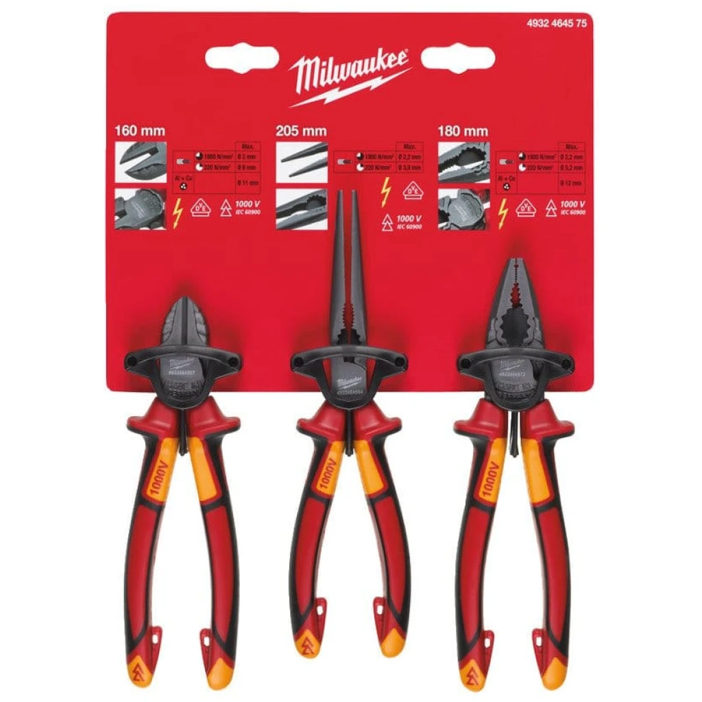 Zestaw szczypiec elektrycznych VDE szczypce + kombinerki + cęgi ( 3 szt.) 1000 V - MILWAUKEE 4932464575