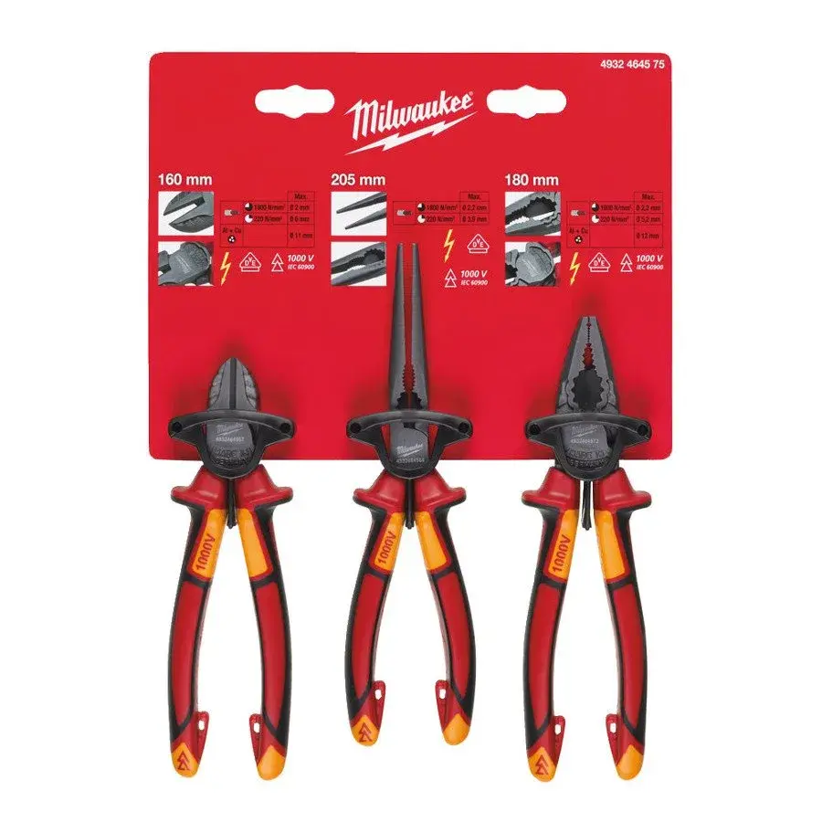 Zestaw szczypiec elektrycznych VDE szczypce + kombinerki + cęgi ( 3 szt.) 1000 V - MILWAUKEE 4932464575