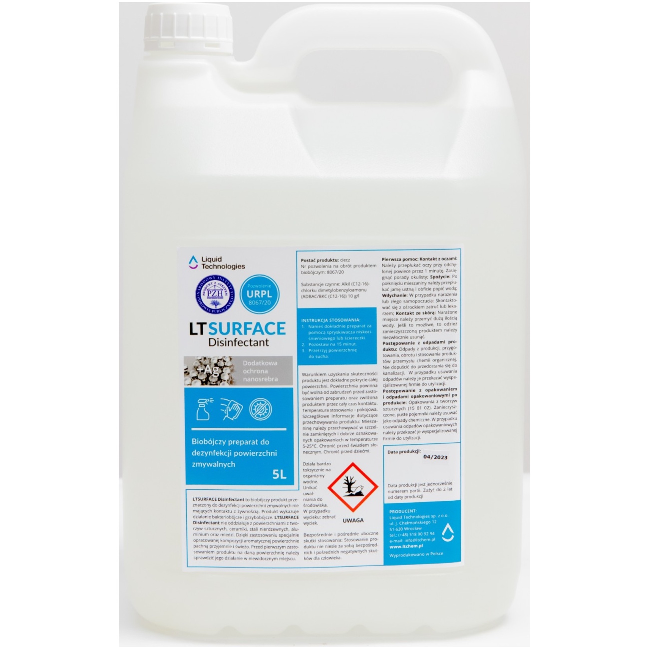 SURFACE Disinfectant 5 L płyn do dezynfekcji, środek biobójczy - LIQUID TECHNOLOGIES