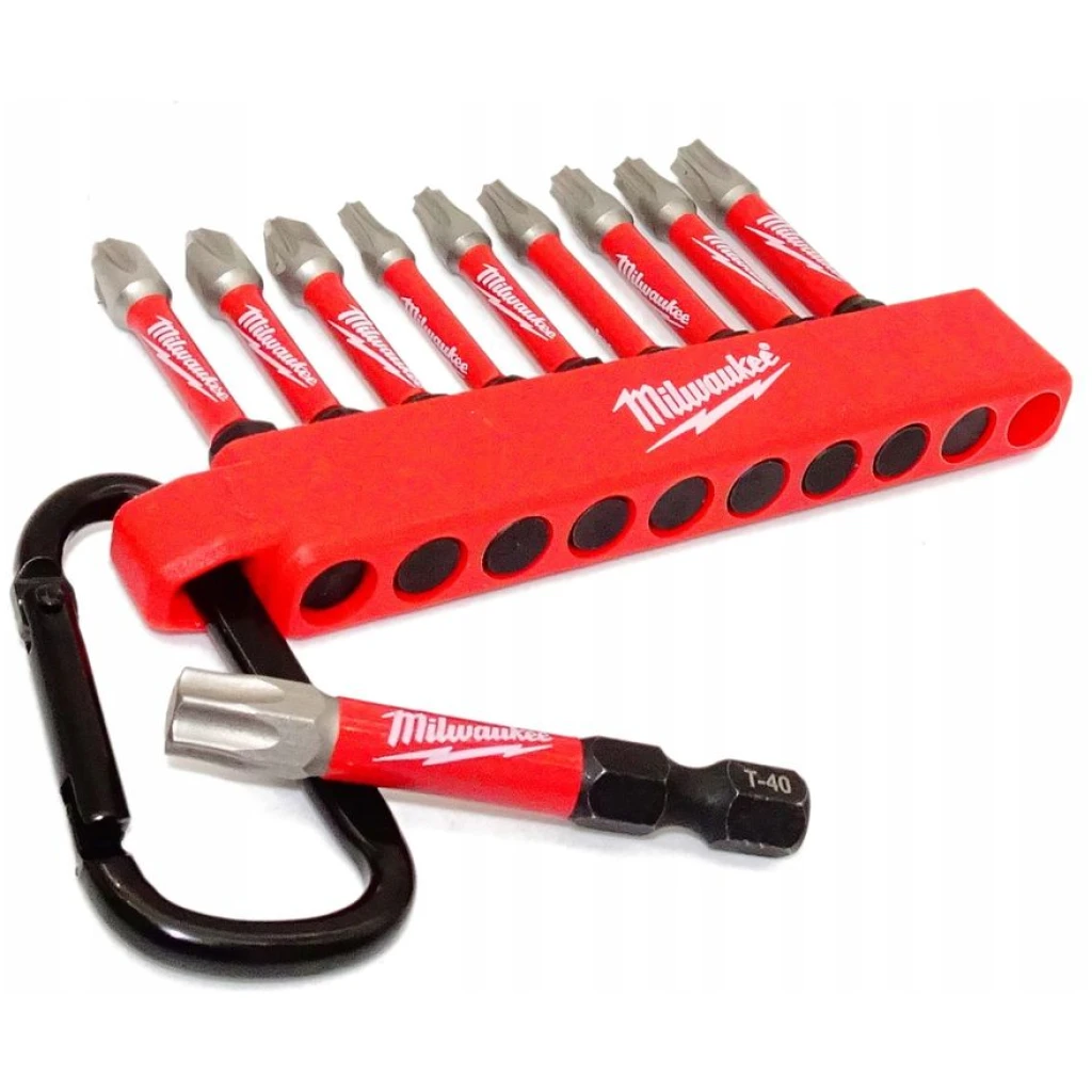 Bity udarowe 10 szt. z karabińczykiem Shockwave Impact Duty - Milwaukee 4932480941