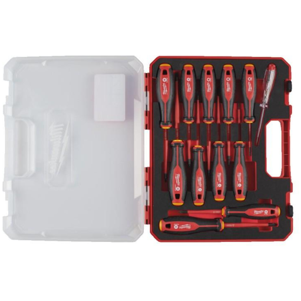 Wkrętaki izolowane VDE i próbnik napięcia 12 szt. - Milwaukee 4932479095