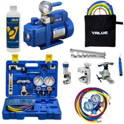 ZESTAW: Pompa próżniowa 51 l/min jednostopniowa – VALUE V-i120SV + Zestaw narzędzi VALUE – VTB-5B-II + Pręty do gięcia rur 4 m w torbie na zamek (zestaw 4 szt.) - VALUE VTB-4S