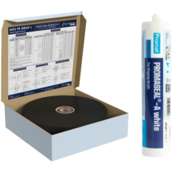 Zestaw: Masa ogniochronna PPOŻ 310 ml - PROMAT PROMASEAL A + Taśma ogniochronna PPOŻ 60 mm x 25 mb - Alfaseal INTU FR WRAP L