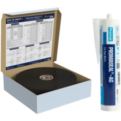 Zestaw: Masa ogniochronna uszczelniająca PPOŻ 310 ml - Promat PROMASEAL AG + Taśma ogniochronna PPOŻ 100 mm x 25 mb - Alfaseal INTU FR WRAP L