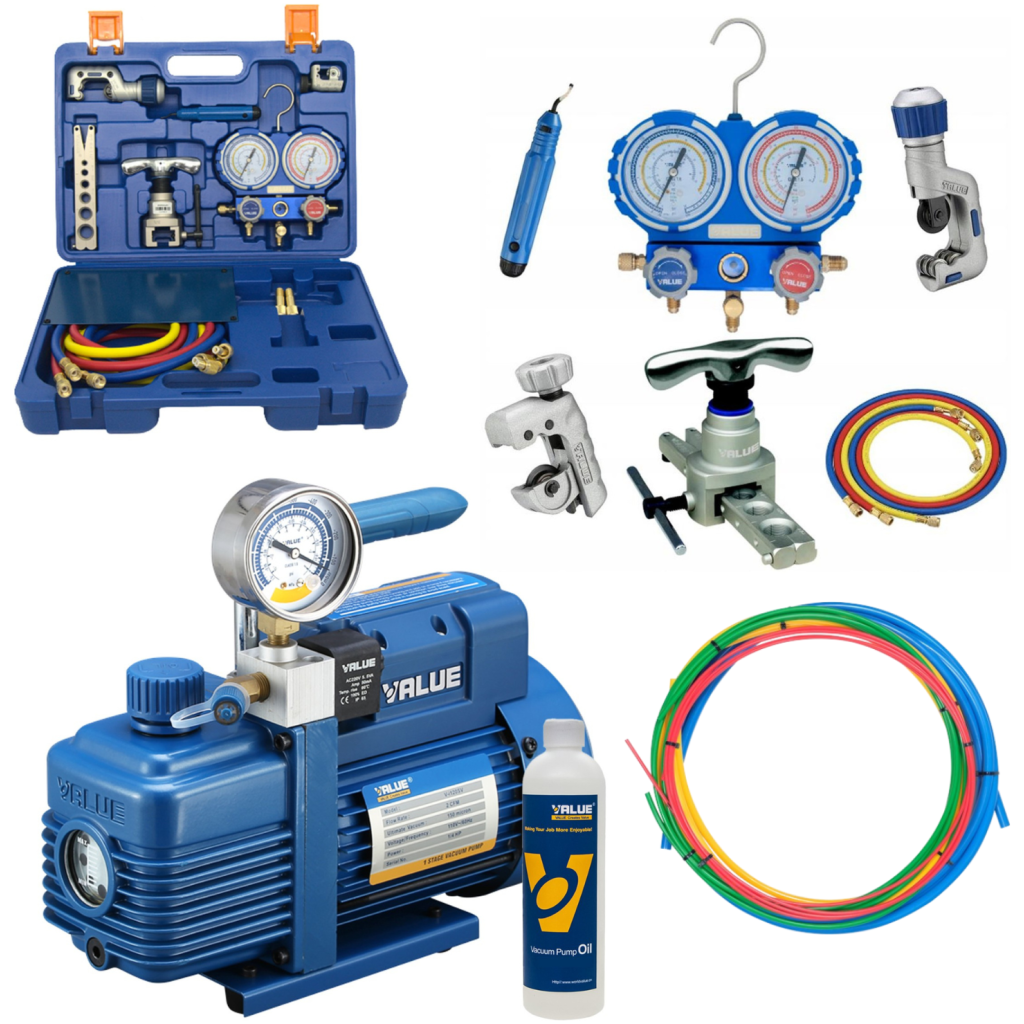 ZESTAW: Pompa próżniowa 51 l/min dwustopniowa z wakuometrem - VALUE V-i220SV + Zestaw narzędzi Value - VTB-5B-II + Pręty do gięcia rur 4 m (zestaw 4 szt.) - YATO 21860