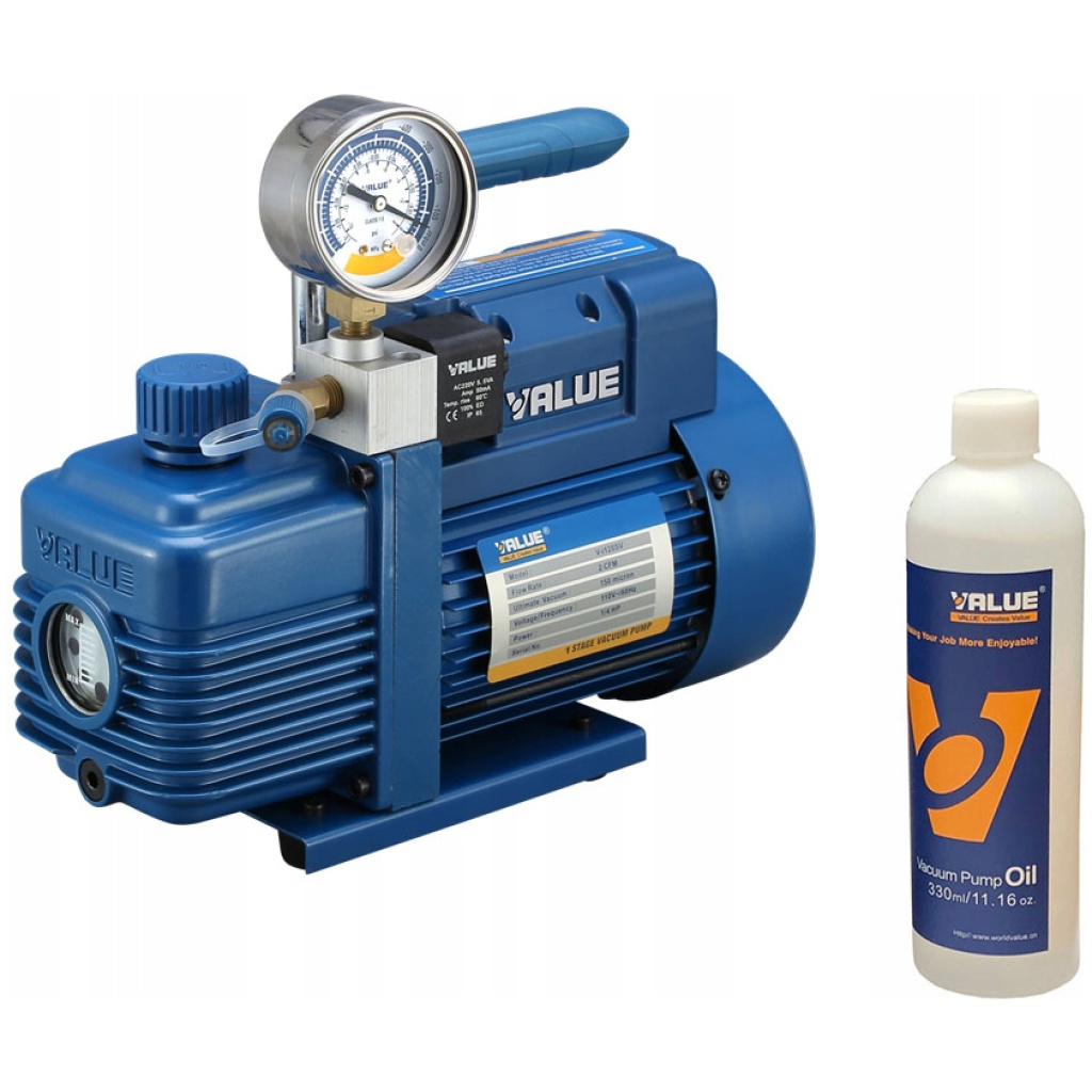 Zestaw: Pompa próżniowa 100 l/min dwustopniowa z wakuometrem - VALUE V-i240SV, Zestaw narzędzi Value - VTB-5B-II, Pręty do gięcia miedzi - YATO 21860