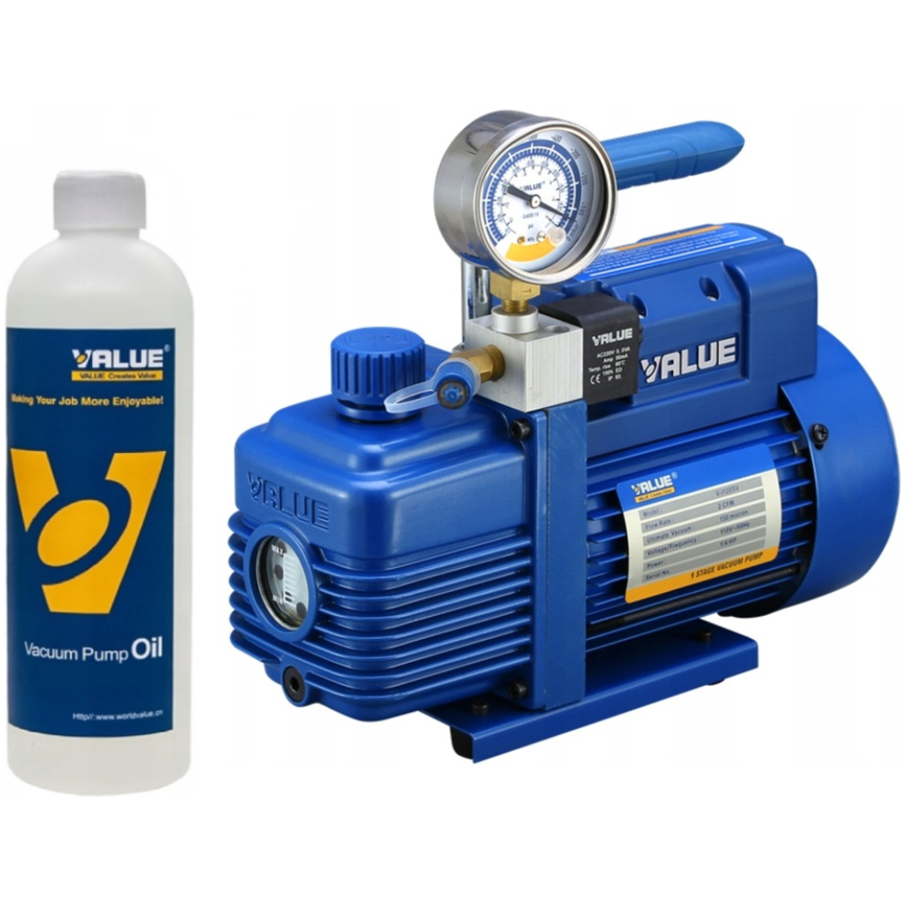 ZESTAW: Pompa próżniowa 51 l/min jednostopniowa z wakuometrem - VALUE V-i120SV + Zestaw narzędzi VALUE - VTB-5B-II