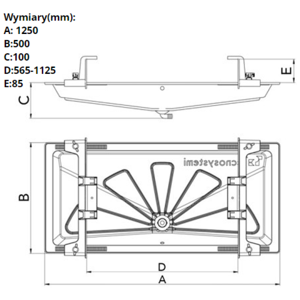 Taca ociekowa "Blue river" 1250x500 mm + kabel grzewczy 3 m + uchwyty mocujące, ciemny szary (antracyt) - SMART CLIMA SCD300082