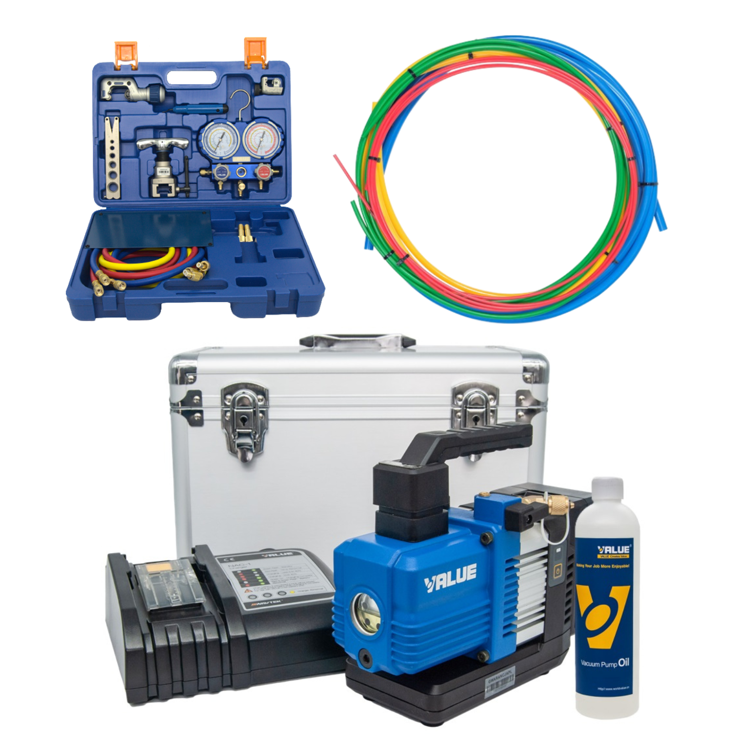 Zestaw: Pompa próżniowa 56l/min akumulatorowa Navtek - VALUE VRP-2DLi, Zestaw narzędzi Value - VTB-5B-II, Pręty do gięcia miedzi - YATO 21860 Zestaw: Pompa próżniowa 56l/min akumulatorowa Navtek - VALUE VRP-2DLi, Zestaw narzędzi Value - VTB-5B-II, Pręty do gięcia miedzi - YATO 21860
