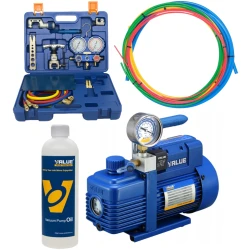 Zestaw: Pompa próżniowa 51 l/min jednostopniowa z wakuometrem - VALUE V-i120SV, Zestaw narzędzi Value - VTB-5B-II, Pręty do gięcia miedzi - YATO 21860