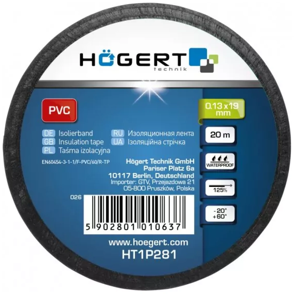 Taśma izolacyjna PVC czarna - HOEGERT HT1P281