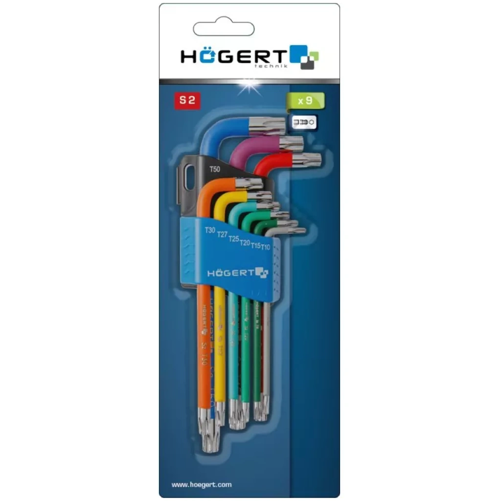 Klucze torx długie, kolorowe 9 szt. - HOEGERT HT1W817