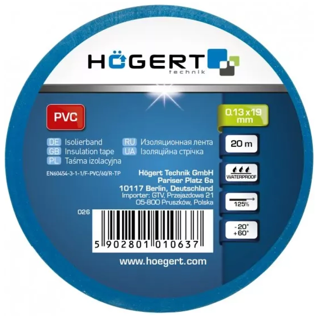 Taśma izolacyjna PVC niebieska - HOEGERT HT1P283