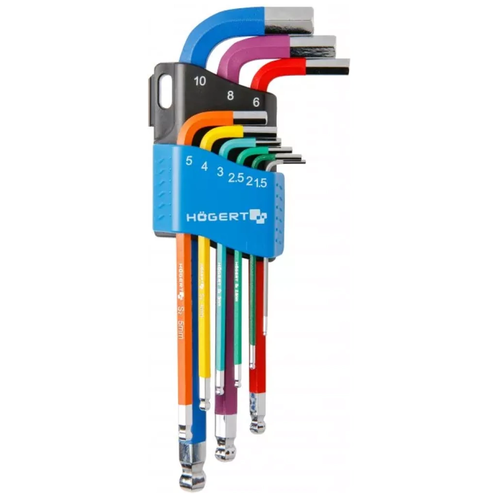 Klucze sześciokątne długie kolorowe 9 szt. - HOEGERT HT1W806