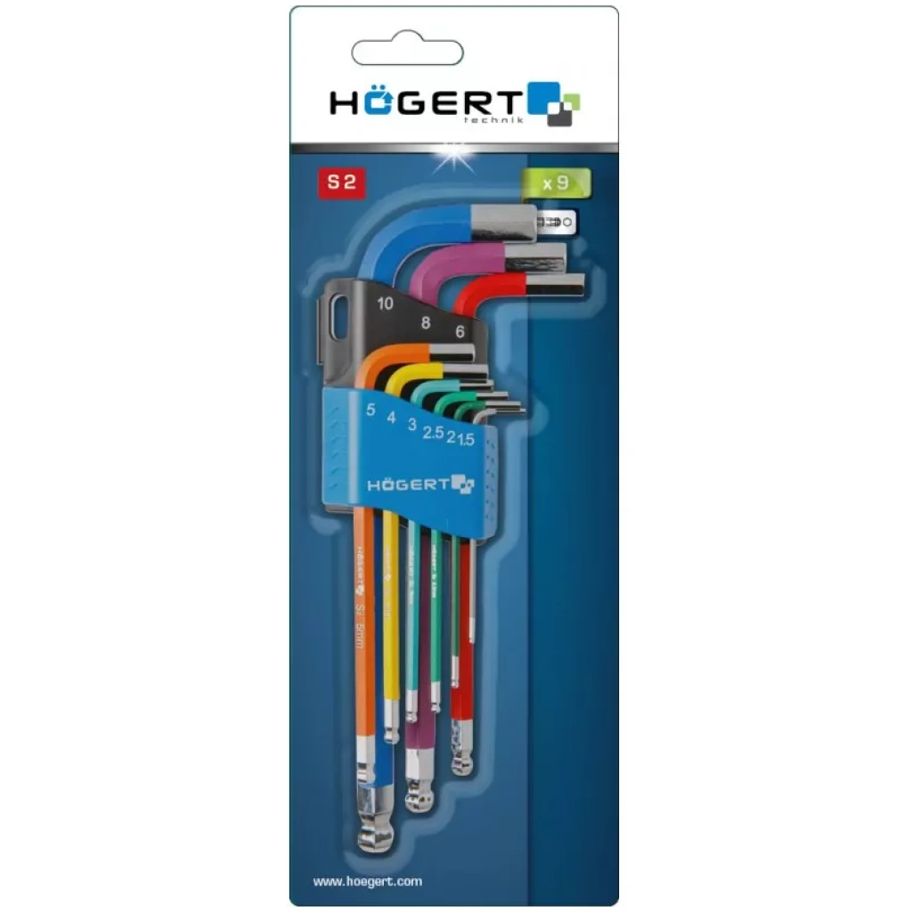 Klucze sześciokątne długie kolorowe 9 szt. - HOEGERT HT1W806
