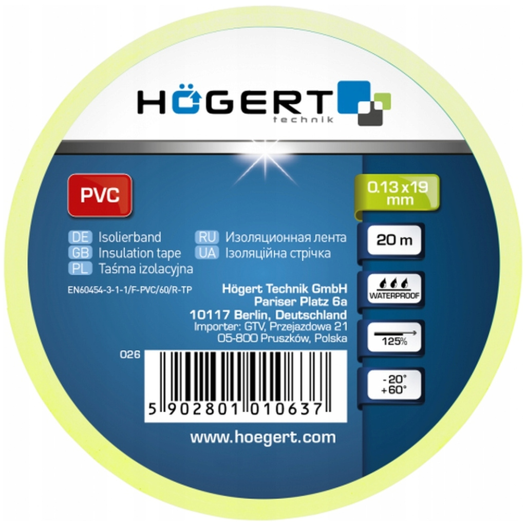 Taśma izolacyjna PVC żółto-zielona - HOEGERT HT1P286