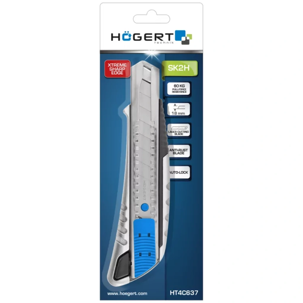 Nożyk z ostrzem łamanym 18 mm ALU max 60 kg - HOEGERT HT4C637