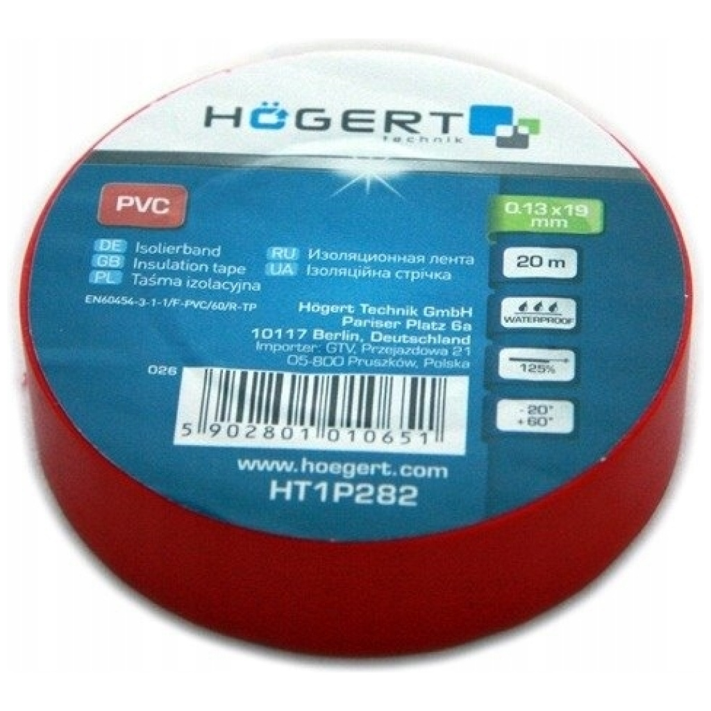 Taśma izolacyjna PVC czerwona - HOEGERT HT1P282
