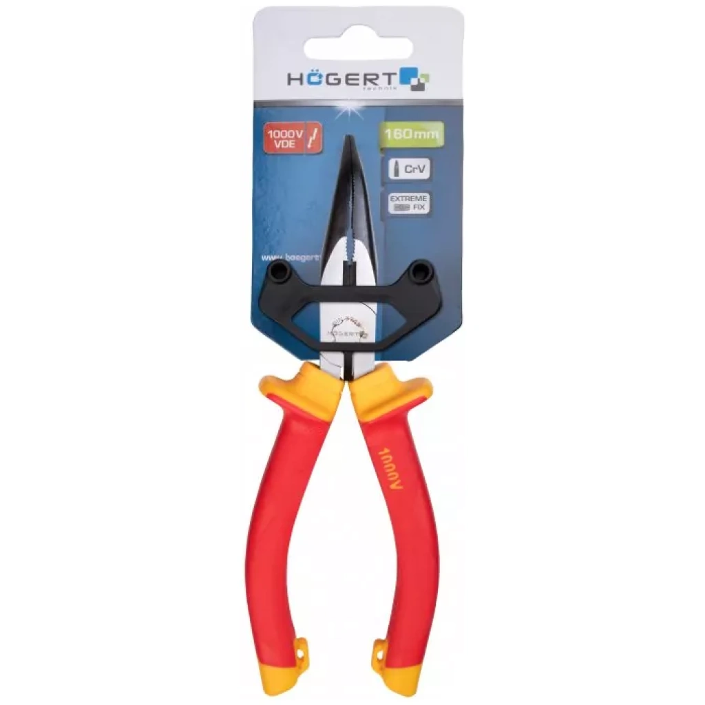 Szczypce wydłużone wygięte 160 mm 1000V, VDE - HOEGERT HT1P919