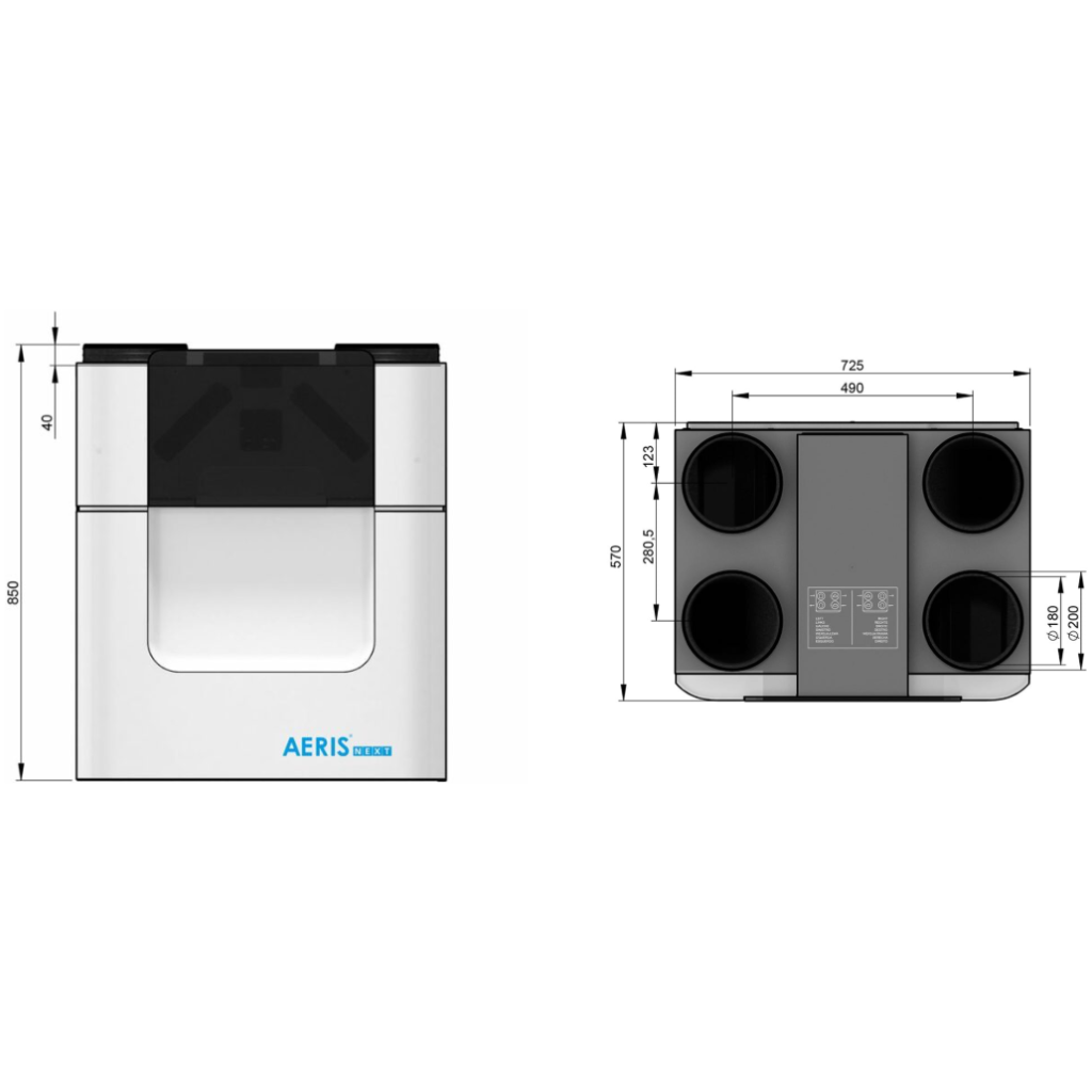 Rekuperator ścienny z odzyskiem ciepła - AERISnext 450 R VV Standard ST