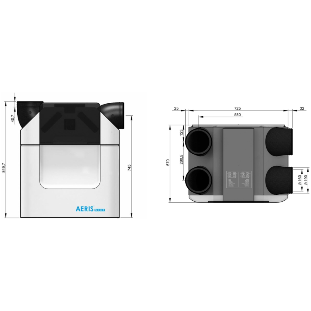 Rekuperator ścienny z odzyskiem ciepła - AERISnext 350 R VV TR