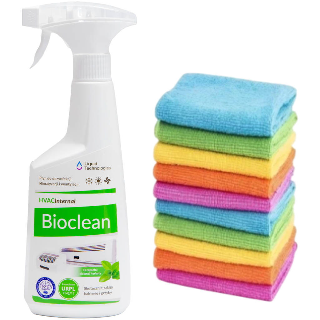 Środek do dezynfekcji urządzeń klimatyzacyjnych i wentylacyjnych + mikrofibra - Liquid Technologies Bioclean 500 ml