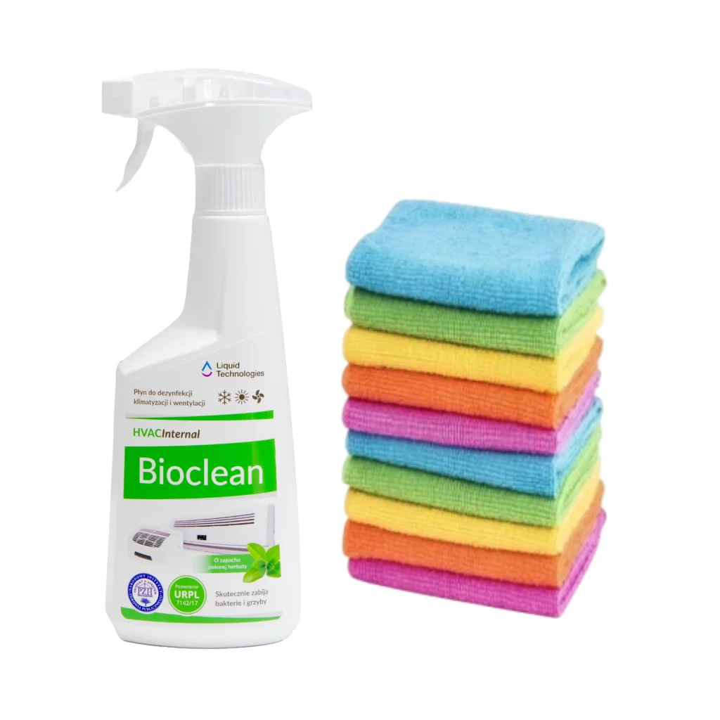 Środek do dezynfekcji urządzeń klimatyzacyjnych i wentylacyjnych + mikrofibra - Liquid Technologies Bioclean 500 ml